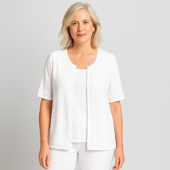 East5th Tops - East 5th White 2-Piece Cardigan Tank Set Women’s 2XL Coastal Preppy Office Look